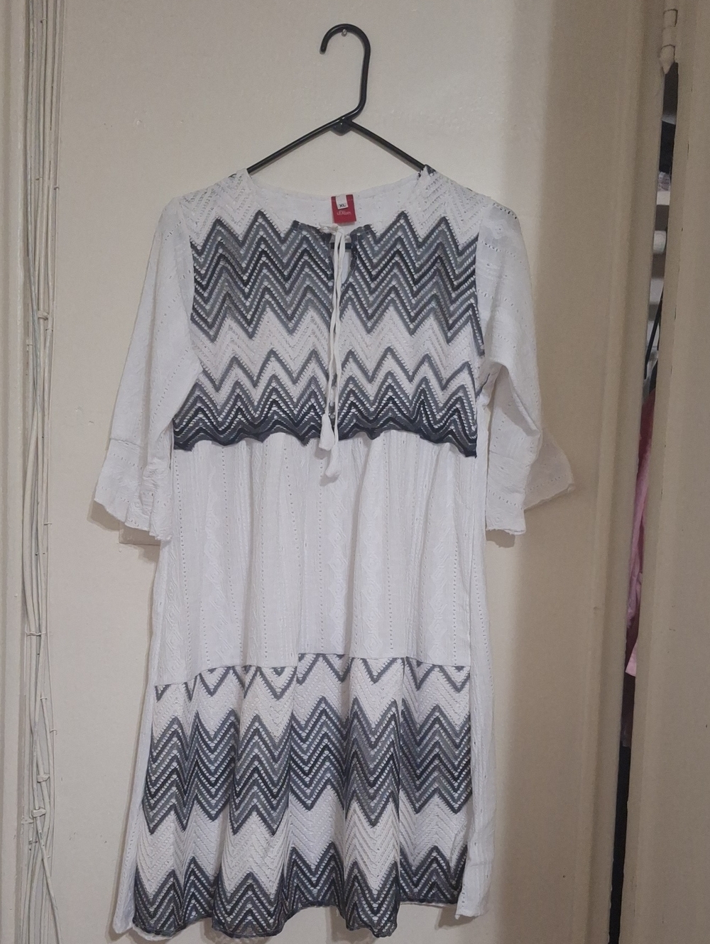 White Tunic Dress with Grey Chevron Panels